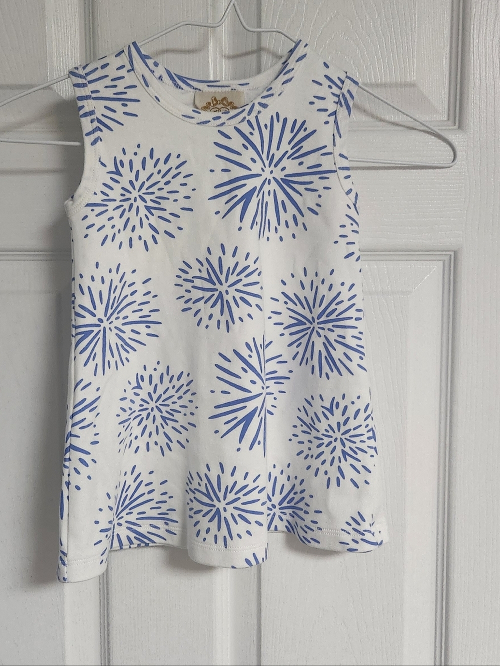 The Beaufort Bonnet Company White & Blue Firework Print Girls Tank Top